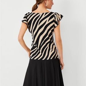 Ann Taylor Zebra Stripe Bobble Knit Flutter Sleeve Top